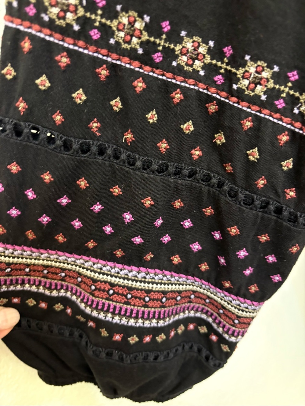 J. Jill Black Long-Sleeve Embroidered Peasant Top with Pink and Cream Accents - Picture 3 of 5